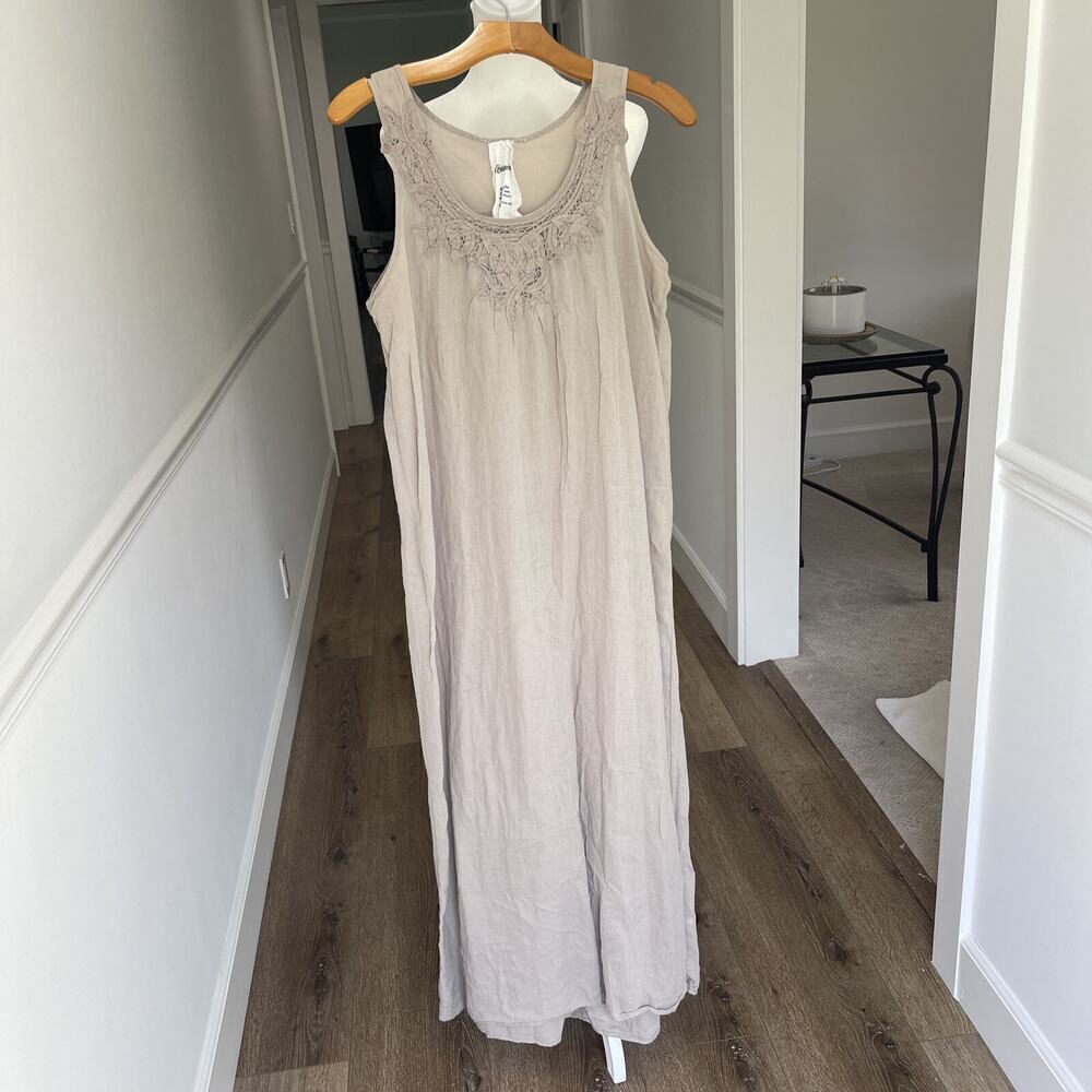 La Bikineria Cotton Sleeveless Maxi Dress Sz M Neutral Brown Grey Light Weight